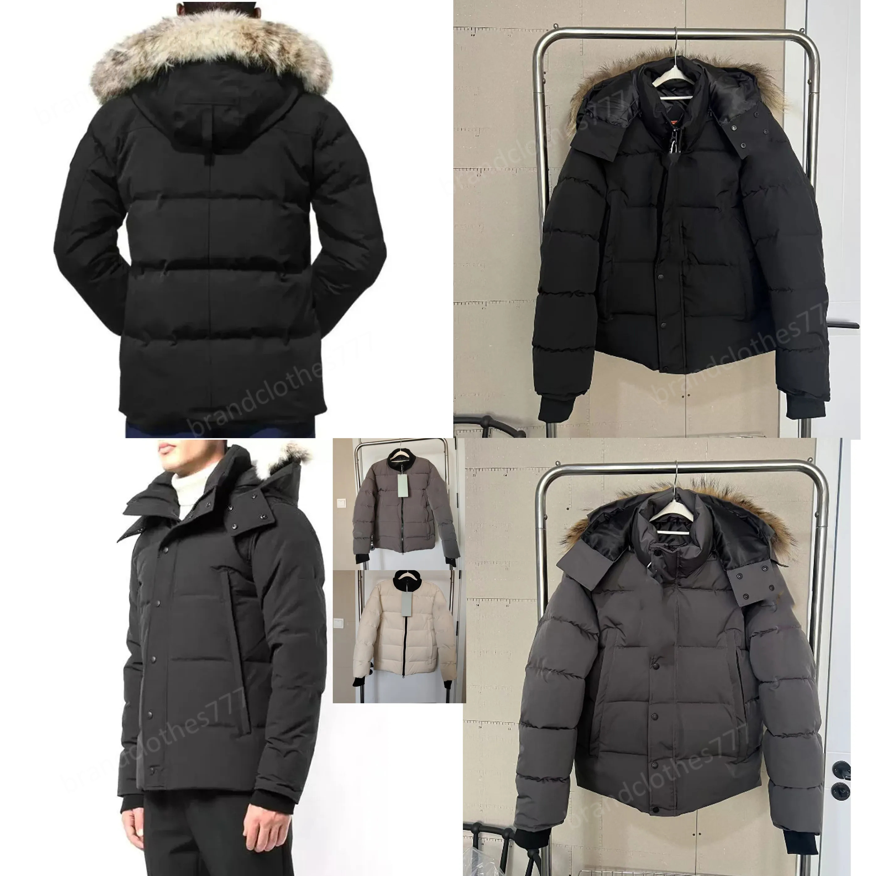 mens puffer Wolf fur doudoune collar with large pockets designer jacket Wyndham Parker hooded thickened Keep warm and windproof top black mark