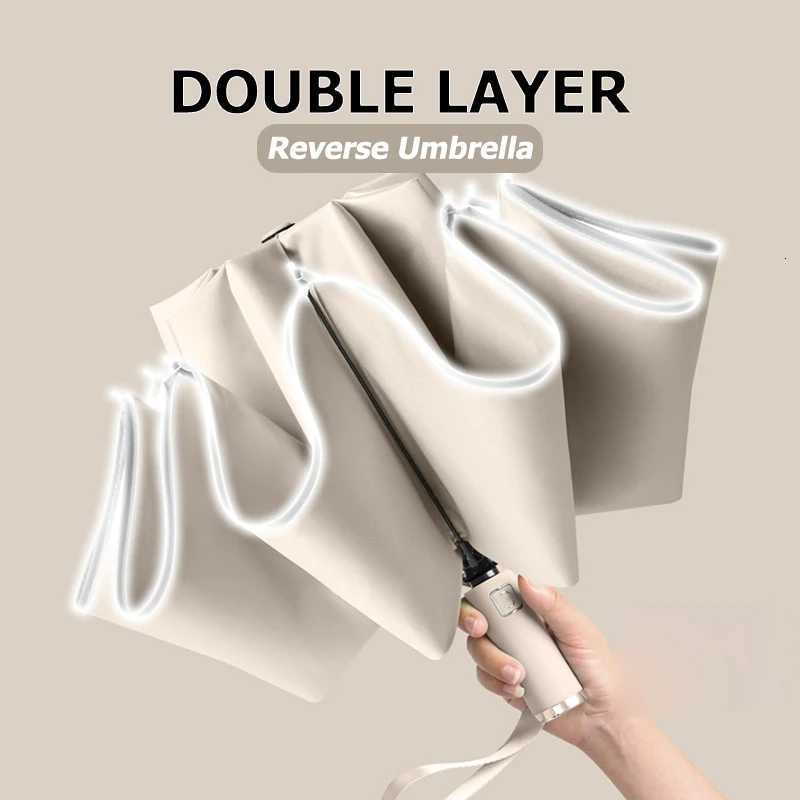 10K Windproof Double Layer Fully Automatic Resistant Umbrella Inverted Umbrella with Reflective Strip Sun RainM251122