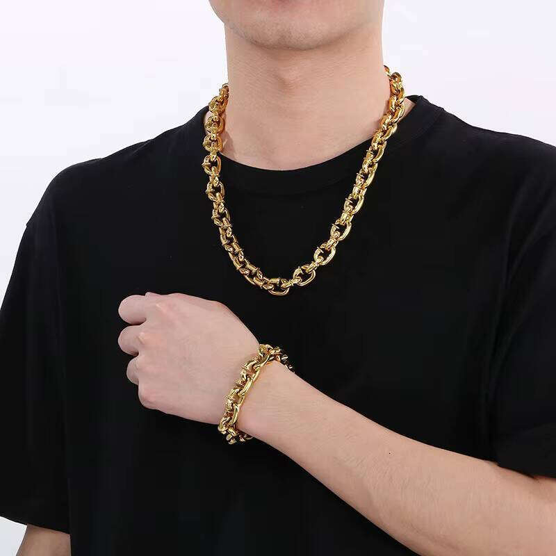 Personality Domineering 15mm Necklace Punk Design Square Rivet sterling silver Men's Bracelet