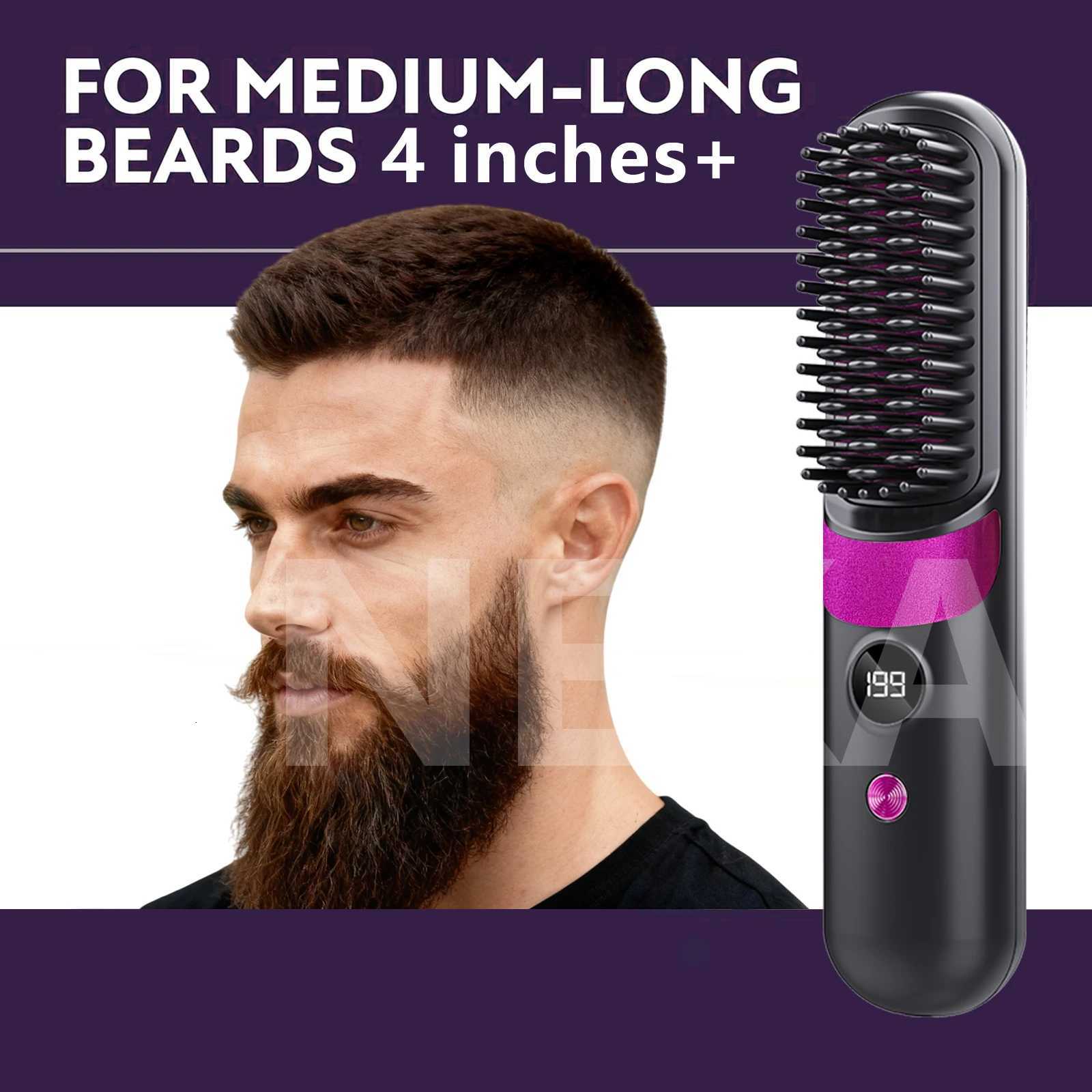 Beard Hair Straightener for Men Rechargeable Beard Brush for Medium to Long Beards Costume and Grooming Christmas Gifts for MenT251122