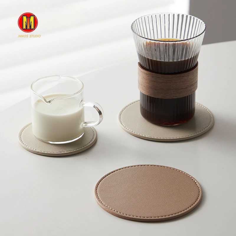 Inmos Faux Leather Coasters for Home Decor Round Cup Pads Tea and Water Cups Coffee Mats Dish Drying Nordic C251122