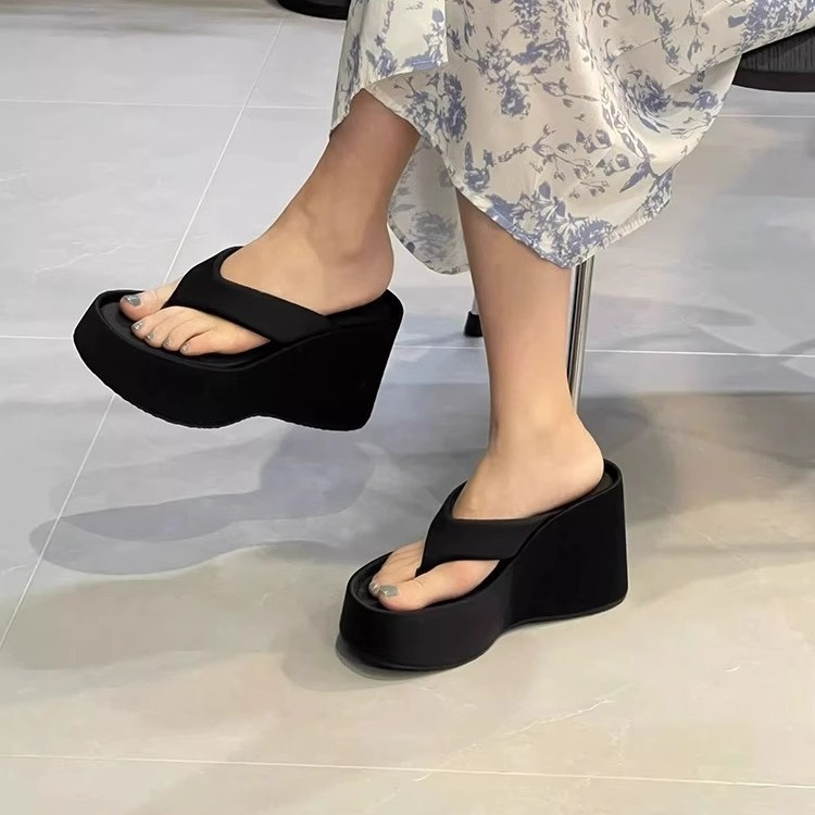 Womens Clip Toe Wedge Flip ps Summer Non-slip Platform Beach Sandals Woman Shoes Leisure Increase New Height Outdoor Slides 240702