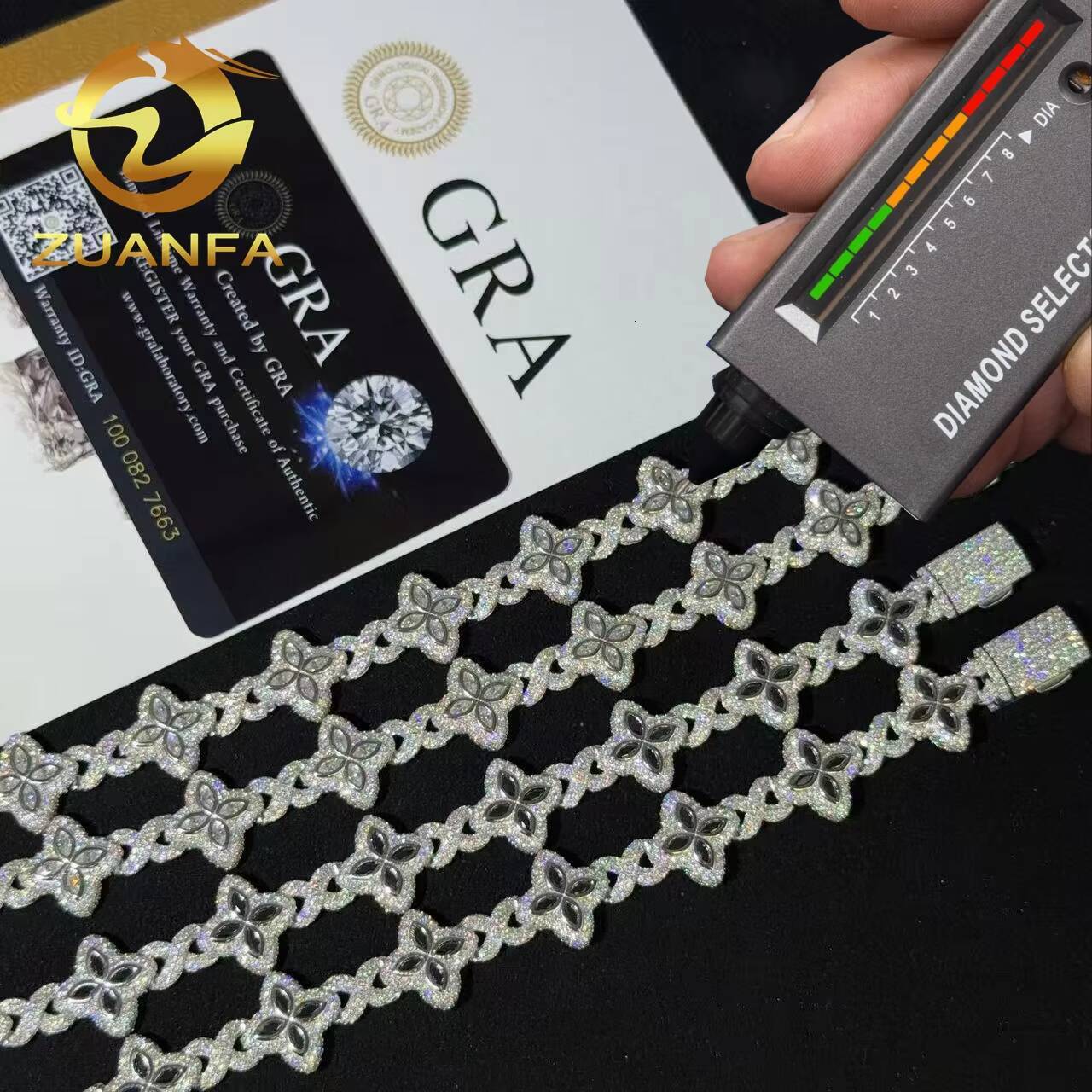 Moissanite Hip Hop Jewelry 15mm Flower Design Iced Out Moissanite Cuban Link Bracelet 925 Silver Moissanite Diamond Bracelet