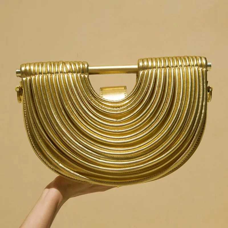 Noodle Half Moon Handbag Evening Clutch Purses For Women Golden Crossbody Bag Wedding Dinner Party Luxury Designer Wedding K251121