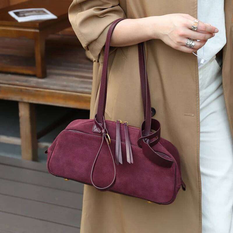 Toptrends Suede Cow Genuine Leather Underarm Shoulder Bags For Women New 2025 Luxury Designer Bowling Totes Work Ladies Handbags