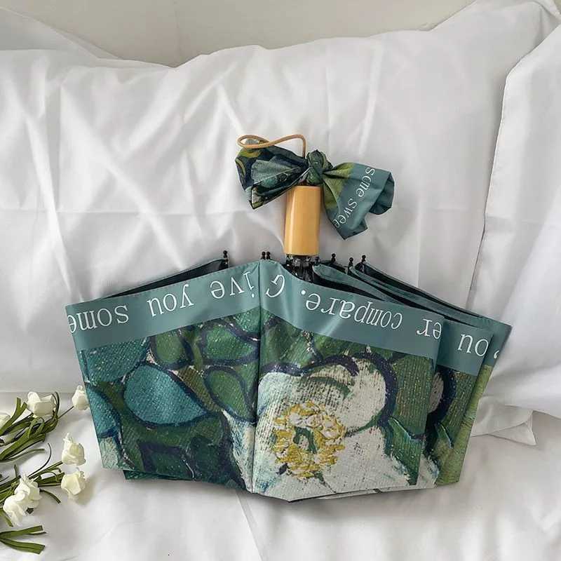 Van Gogh oil painting umbrella wild rose dual-purpose umbrella light luxury American retro umbrella British style cheap sunscreeM251122