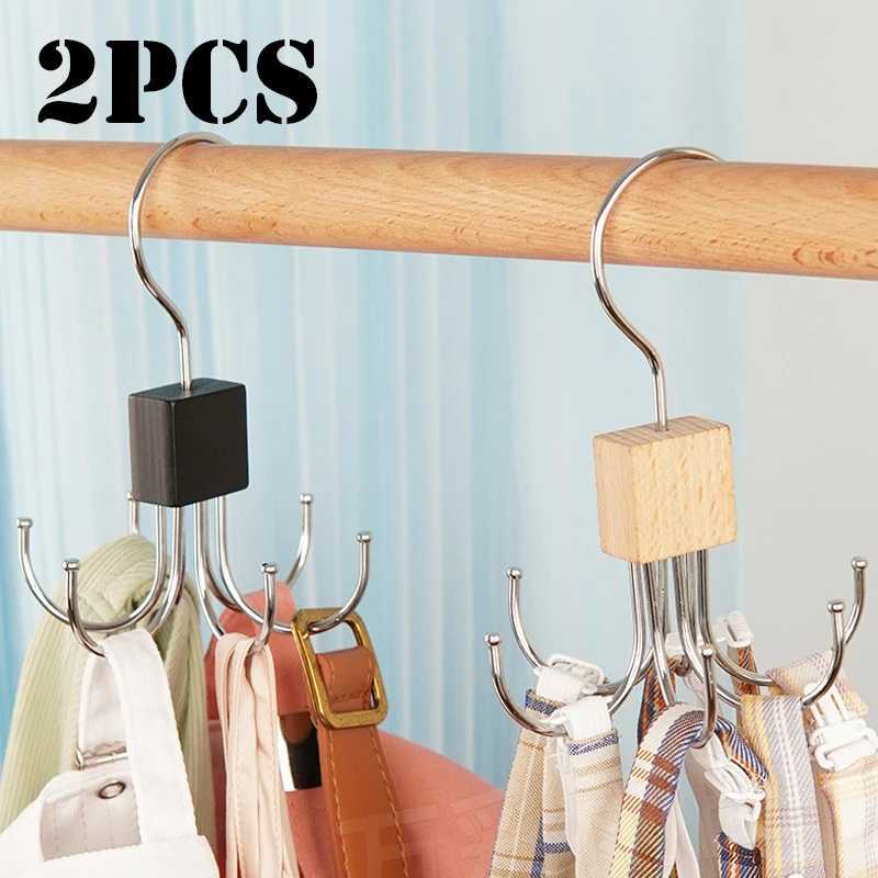 Rotating Wooden Metal Belt Hanger Multi-Functional Closet Organizer for Belts Bras Ties and Scarves with Stainless Steel C251117