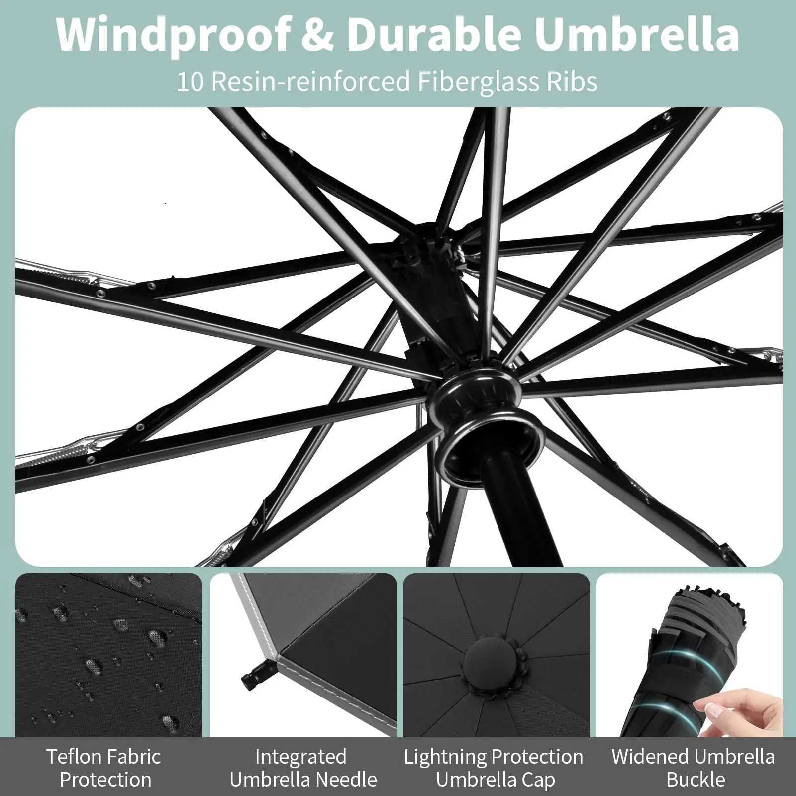 10 Ribs Inverted Automatic Umbrella for Rain Windproof Umbrella with Reflective Strip Fold Sun Compact UV Umbrella for Women MenM251122
