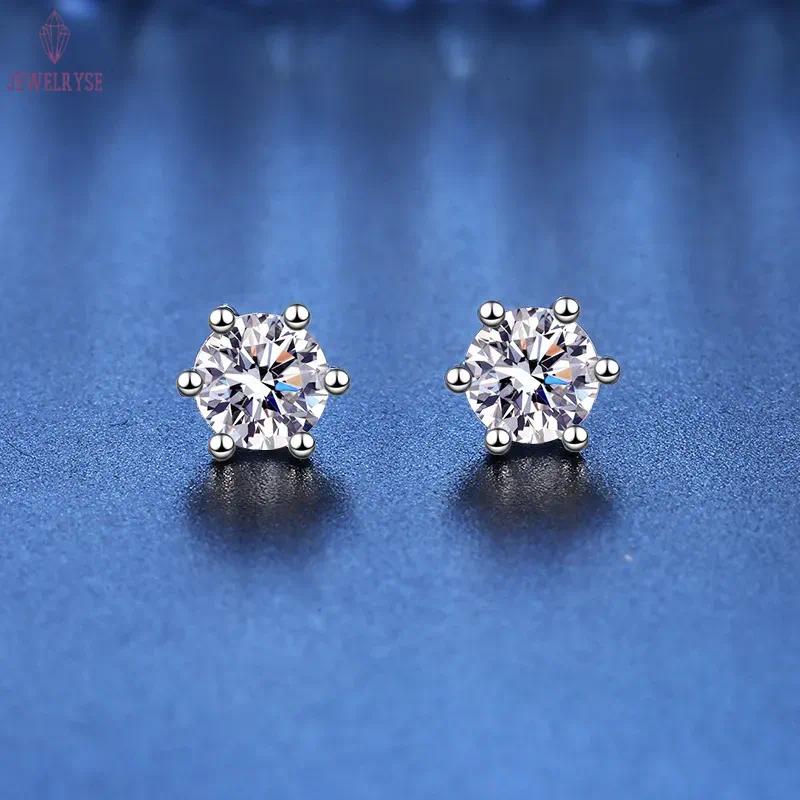 GRA 100% Real Sterling Silver With Certificates Moissanite 6 prong Diamond Earrings D Color Stud For Women Top Quality Wedding Jewelry