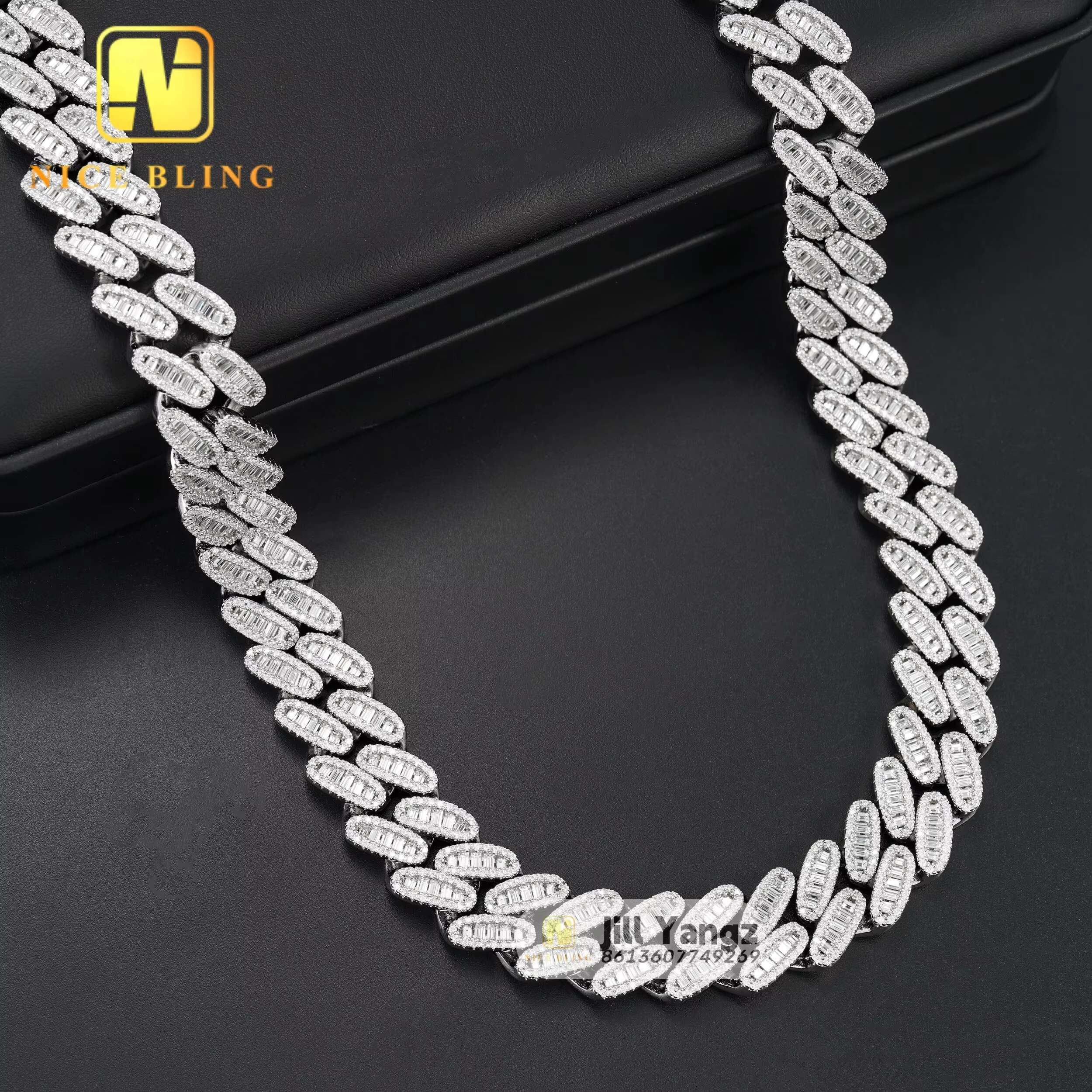 16 Year Cuban Link Chain Manufacturer 16mm Baguette Moissanite Dia Hip Hop Iced Out Jewelry Necklaces Sterling Sier