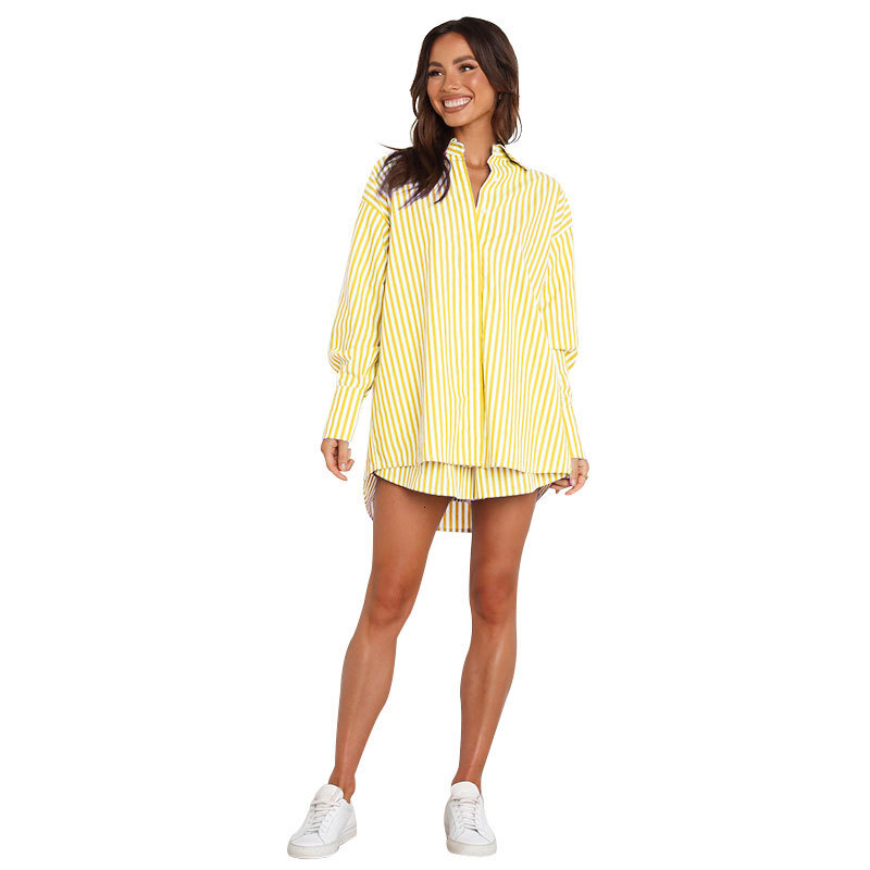 Women Tracksuits Two Pieces Set Spring Summer Temperament Commuter Casual Pants Set Fashion Shirt Stripe Long Sleeve Split Sportwear