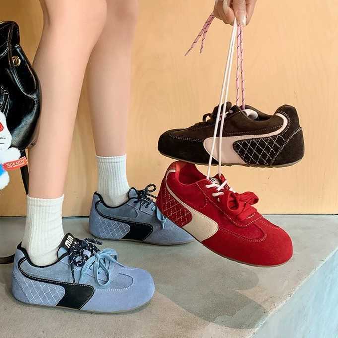 Female Head Ugly and Cute Round Head Single Shoe with Inner Height Enhancement German Training Shoes Spring Sports Leisure Versatile Red Single Shoe 2