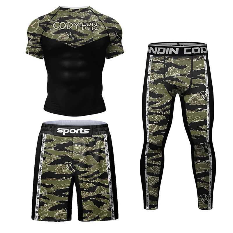 Taekwondo Rashguard Jujutsu MMA T-shirt+pants set mens Rash Guard grappling Bjj Gi boxing sportswear gym Muay Thai shorts set W250422