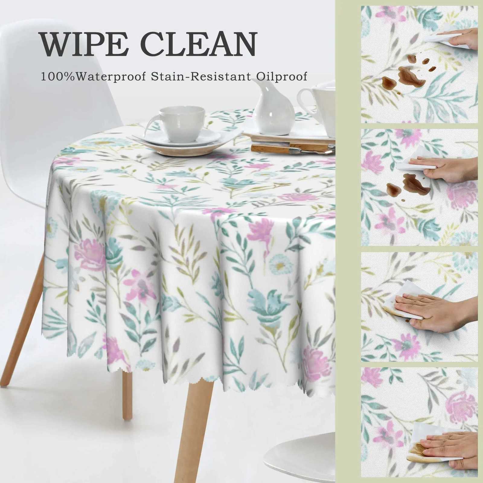 1 Piece Floral Print Tablecloth 4 SelfAdhesiveS tickersE mbossedE dgesS uitablef orH omeK itchenL ivingR oomD iningT ableB alconyC offeeT ableH oliday