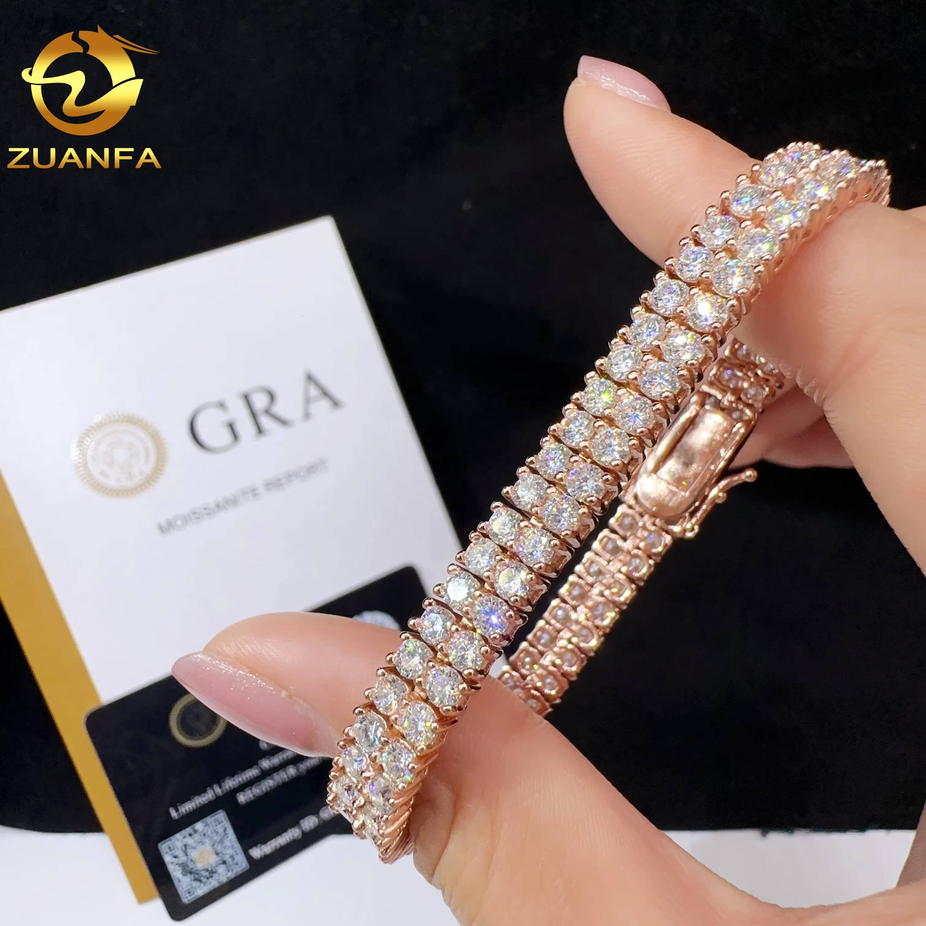 Two Rows Diamond Real Gold Plated Bracelet Sterling Silver 925 Vvs Moissanite Hip Hop Jewelry Lab Diamond Tennis Chain Bracelet