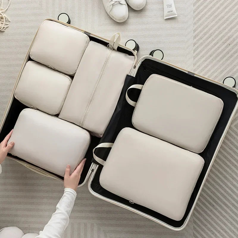 6-Piece Compressible Packing Cubes Set Waterproof - Portable Travel Organizer Bags for Luggage/Suitcase with Handbag Accessory 250422