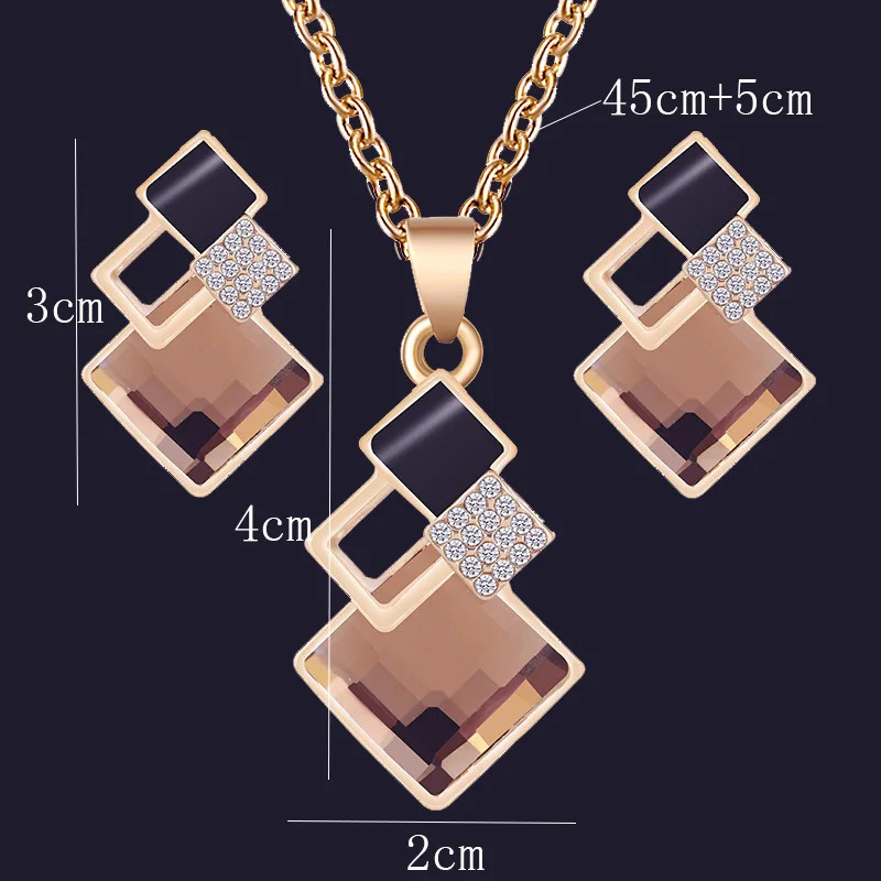 3PC Womens Fashion Transparent Crystal Stone Geometric Pendant Necklace Earrings Jewelry Set Outdoor Accessories Festival Gift 251114