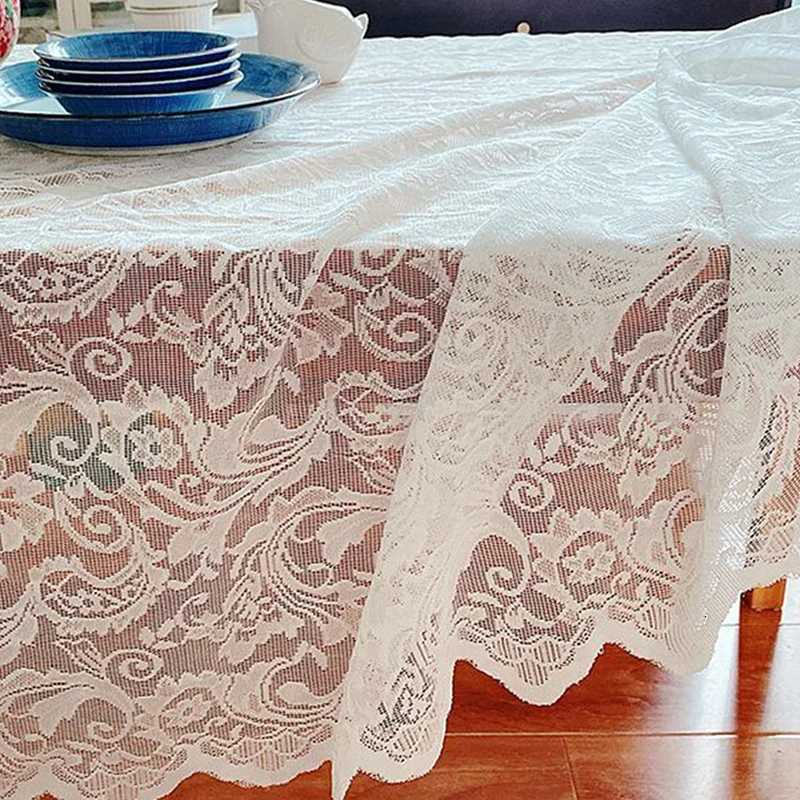 Ins Style Lace Tablecloth Elegant White Lace Tablecloth Romantic Soft Rectangular Table Cover for Kitchen Living Room Bedroom C251122