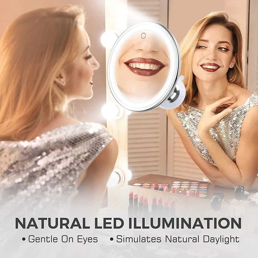 10X Magnifying Makeup Mirror with LED Light Adjustable HD Vanity Mirror 360 Degree Rotatable Bedroom Bathroom Cosmetic Mirror M251122