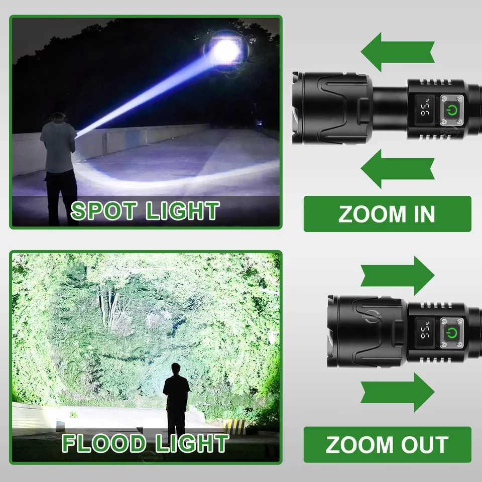 PAWEINUO Most Powerful LED Flashlight 5000000LM Super Bright Rechargeable Torch Light Zoom Long Range 4500M Camping Fishing Lamp C251122