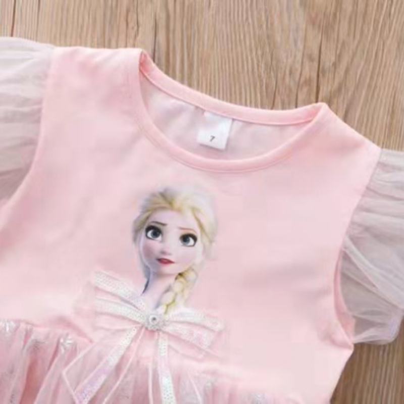 DISNEY Kids designer short-sleeved dress baby girls spring and summer children's clothing Elsa princess dress sweet and fluffy dress children chi