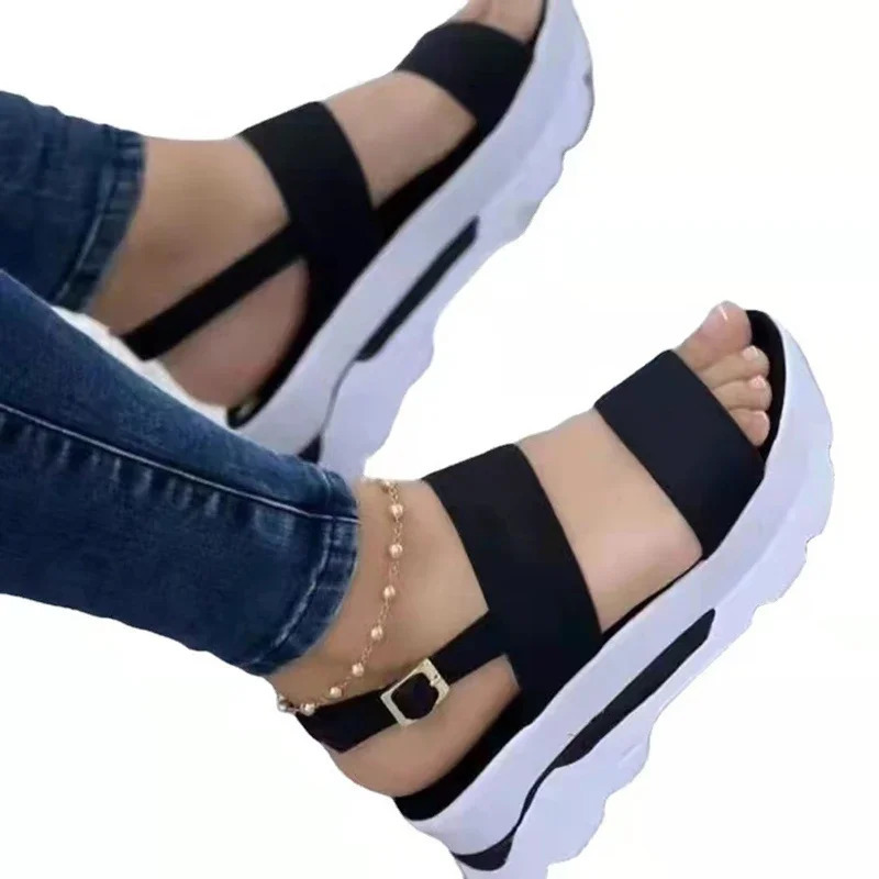 Womens Wedge Sandals Summer Trend Solid Color Open toe Slide Casual Anti slip Shopping Selling 3643 250421BJ - view 4