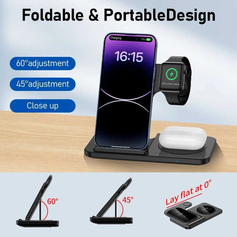 300W Fast Wireless Charger Stand Pad Foldable Fast Charging Station Dock for iPhone 16 15 14 13 12 Pro Max Watch Airpods Y251122