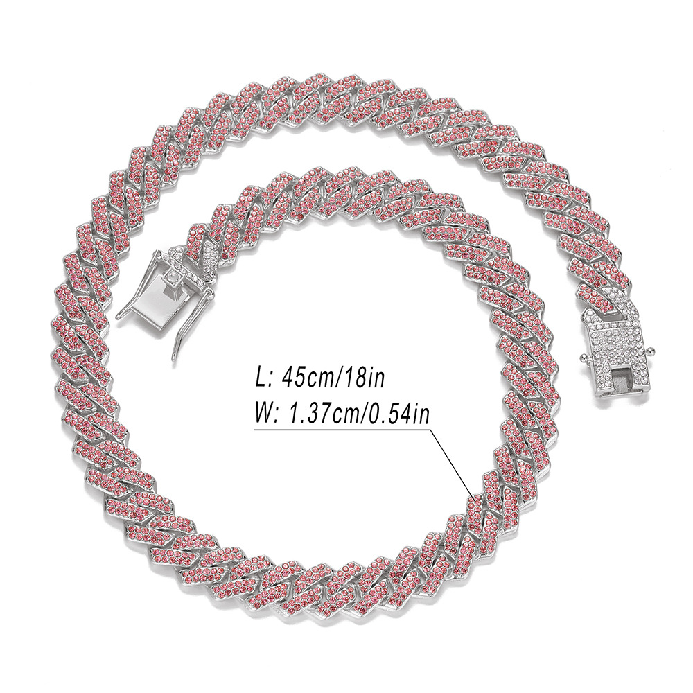 Hip-hop style rhombus Cuban chain necklace with diamonds zinc alloy 14mm moissanite chain designer necklace diamond chain luxury jewelry women mens ne - view 7