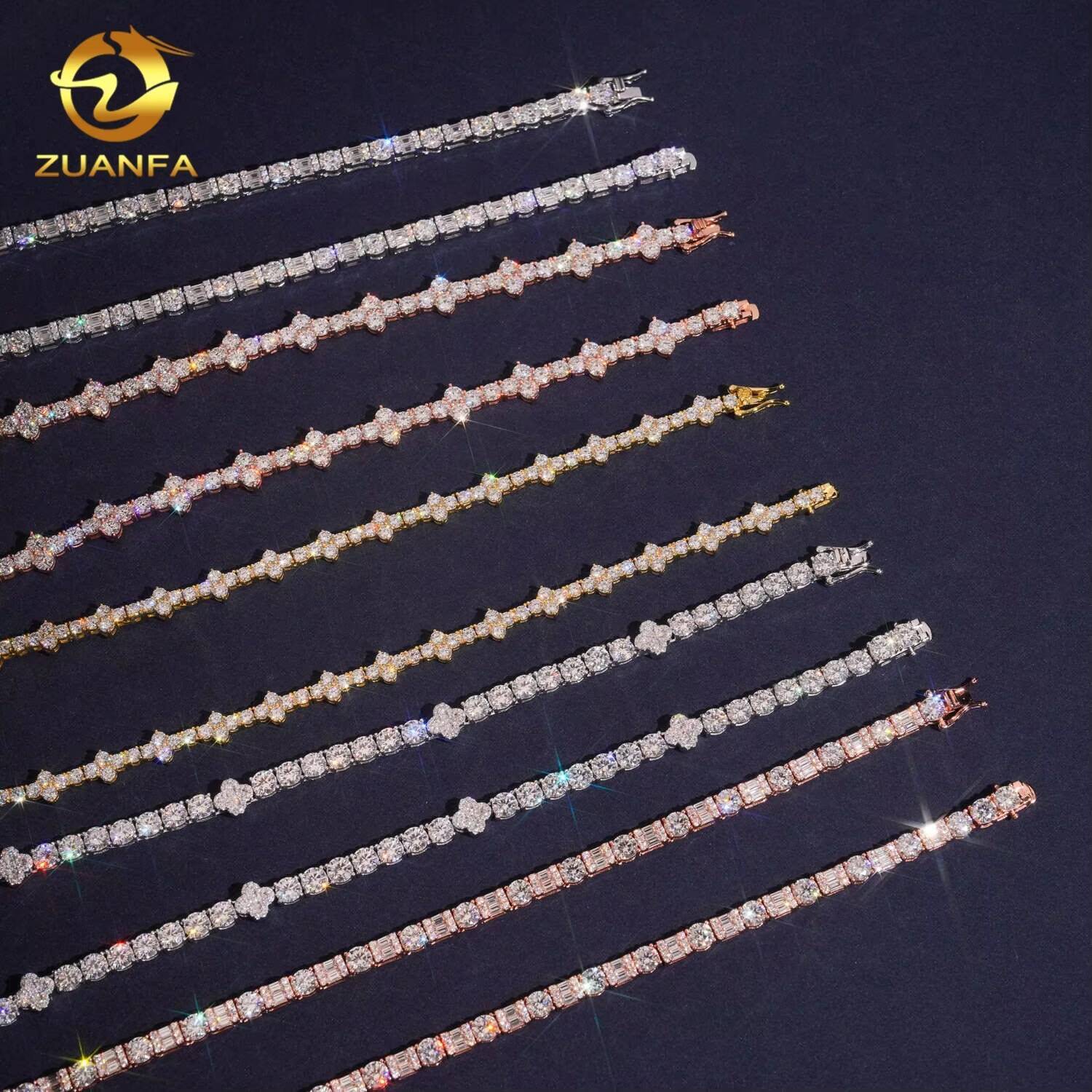 Hot Sale High Quality Fashion Hip Hop Cross Clover 925 Silver Moissanite Tennis Chain Necklace