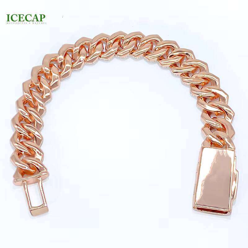 Fashion Jewelry Pure Sier Rose Gold Plated Moissanite Unisex Iced Hip Hop Cuban Chain Bracelet