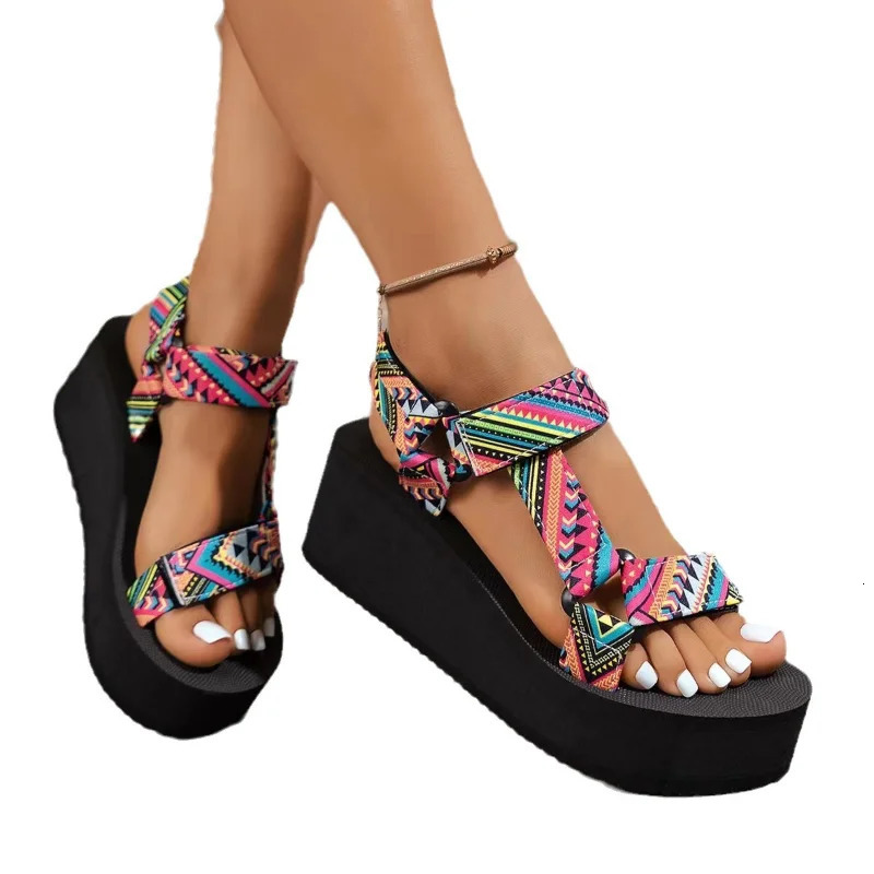 Womens Summer Thick soled Shoes Comfortable Cloth Beach Sandals Set Foot Exposed Toes Light Casual Slippers Zapatos 250421BJ - view 6