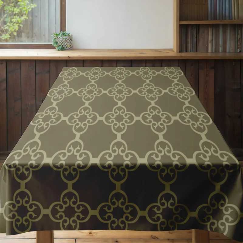 Green and Gold Printed Tablecloth with Elegant Floral Design for Home Dining Room Decoration Set includes table cloth 4 place C251122