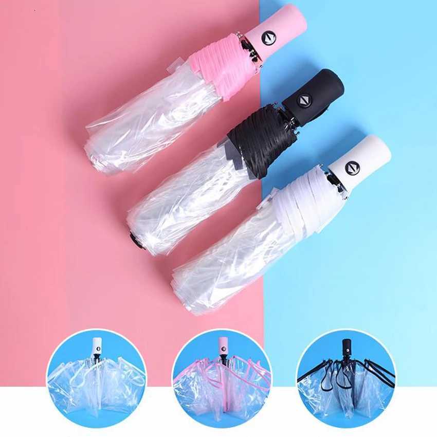 Transparent Windproof Umbrella for Women Fully Automatic Clear Folding Rain Umbrella Female Foldable ParasolM251122