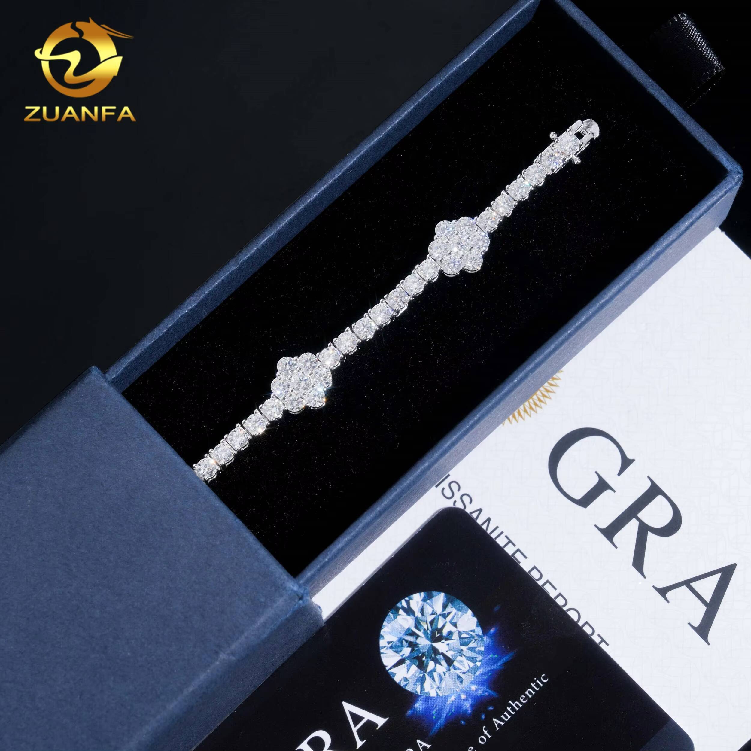 Iced Out 3mm Flower Tennis Bracelet 925 Silver Moissanite Diamond Tennis Fashion Tennis Bracelet Hip Hop Jewelry for Men Women