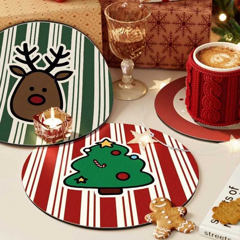 3-piece Set of Christmas Style Circular Coasters Christmas Desktop Decoration Teacup Pads Light Luxury Circular Anti Slip Pads C251122