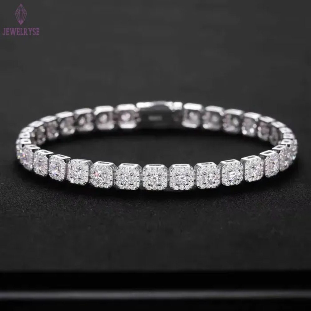 Halo Tennis Bracelet for Unisex Studded With Moissanite Vvs Clarity Diamonds in 925 Sterling Silver Luxury Jewelry
