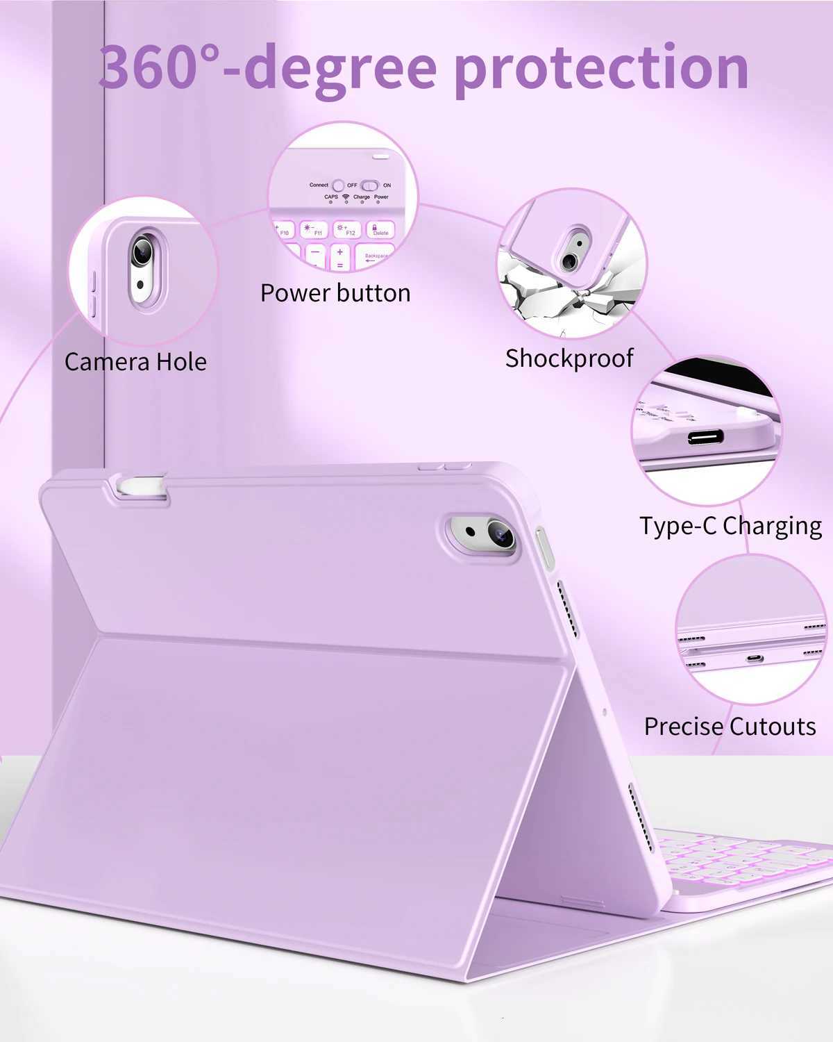 RBP Keyboard Case for iPad Air 11 inch M3/M2 2024/2025iPad Air 5th/4th Generation with Pencil Holder7 Backlit Keyboard H251122