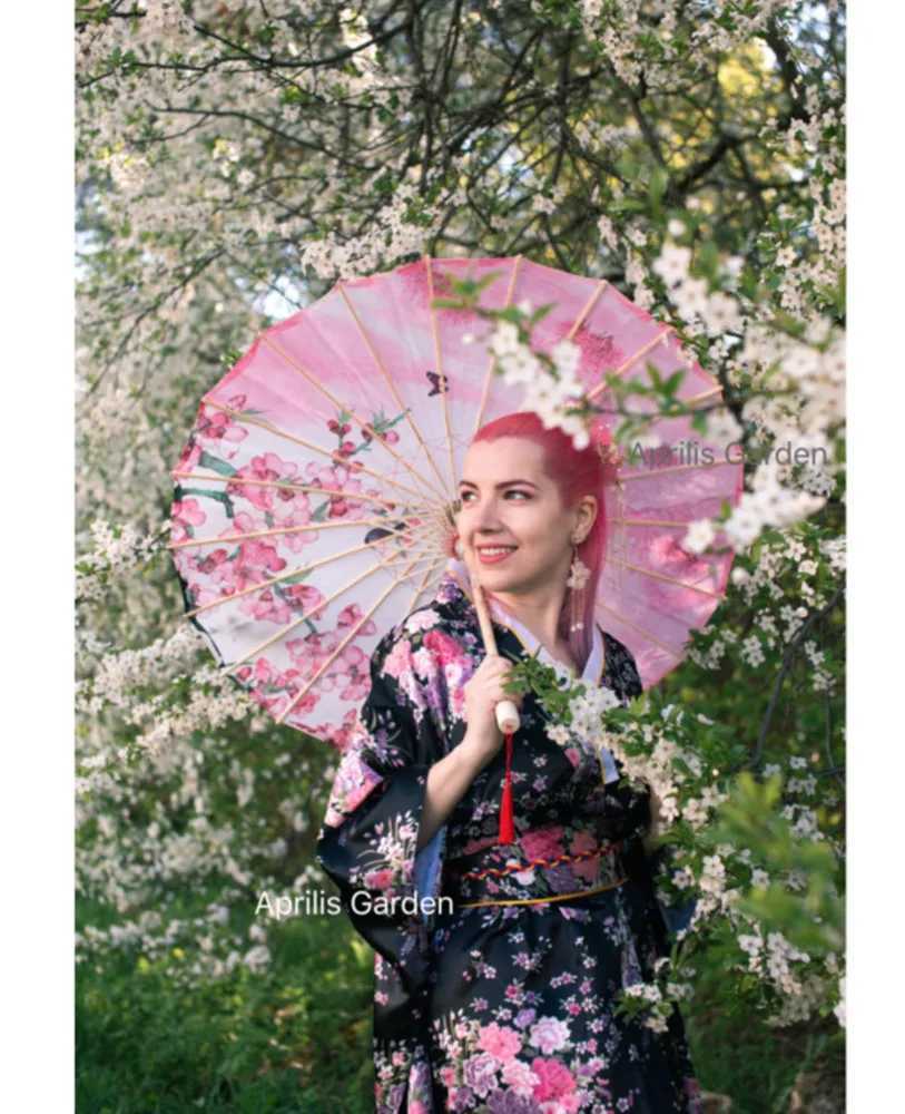 82cm Silk Cloth Women Umbrella Japanese Cherry Blossoms Ancient Dance Umbrella Decorative Chinese Oil Paper Umbrella ParasolM251122