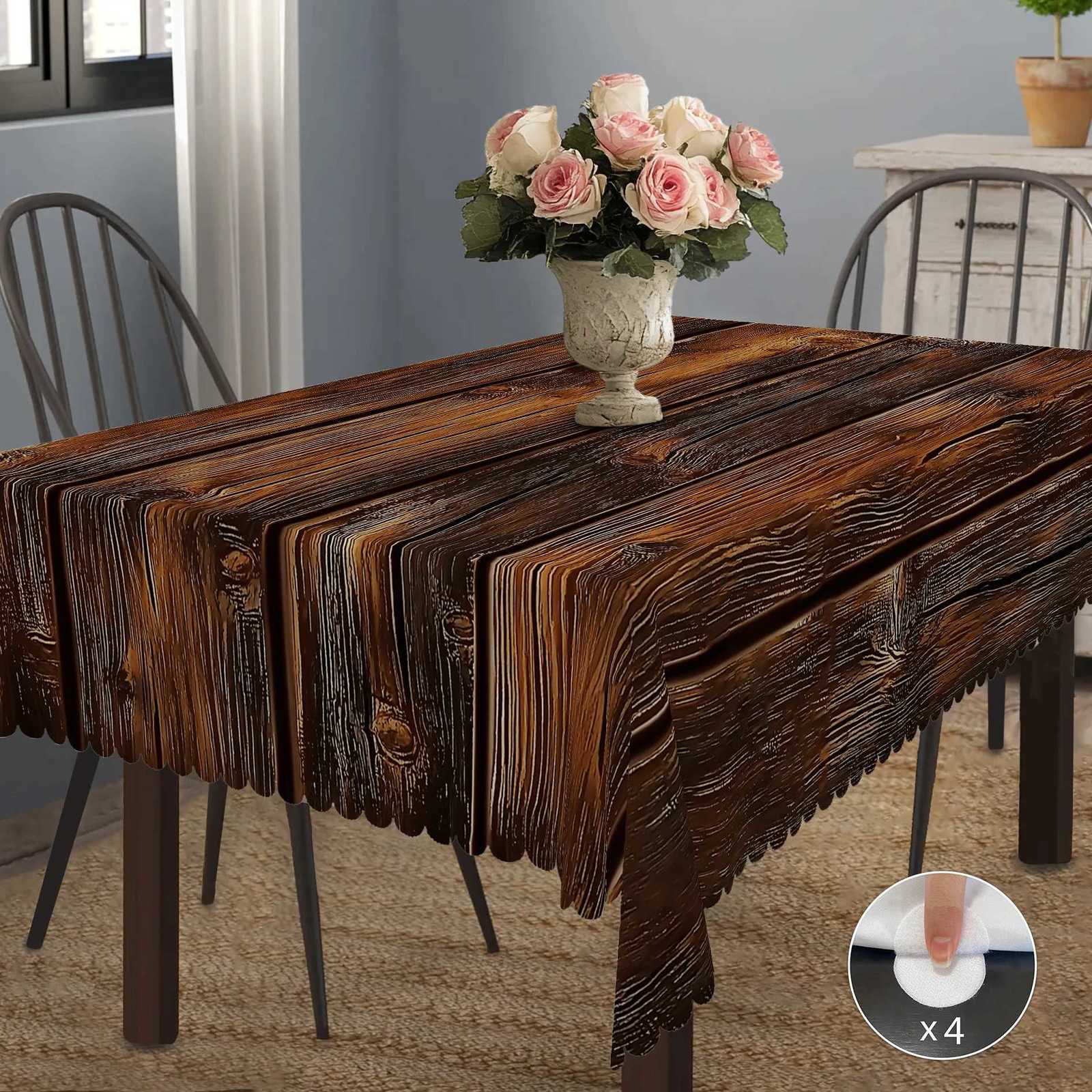 1pc Wood Grain Tribes Style Polyester Tablecloth with Scalloped Edge Suitable for Home Kitchen Decor Room Decoration C251122