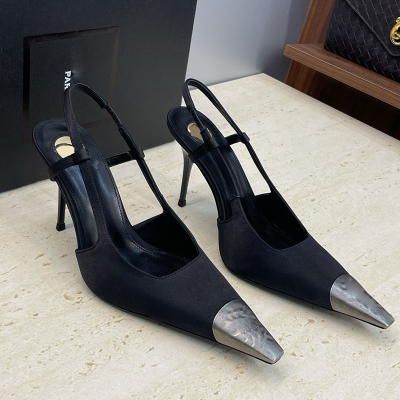 Jeanne Slingback Pumps in Smooth Leather 800164 Ladies Metal Cap Toe Sandals Womens Ssquare Pointed Pumps Designer Elasticized Slingback Strap Pumps
