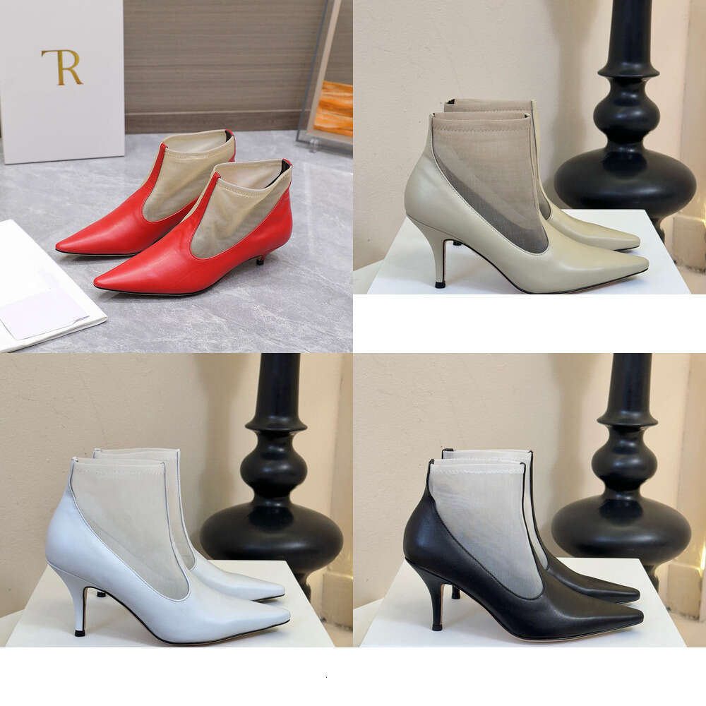 11 quality Designer Shoes womens luxury ROW Leather and mesh ankle boots Women fashion low heel kitten pointed end boots Size 35-41 comfortable sandal shoe shoes