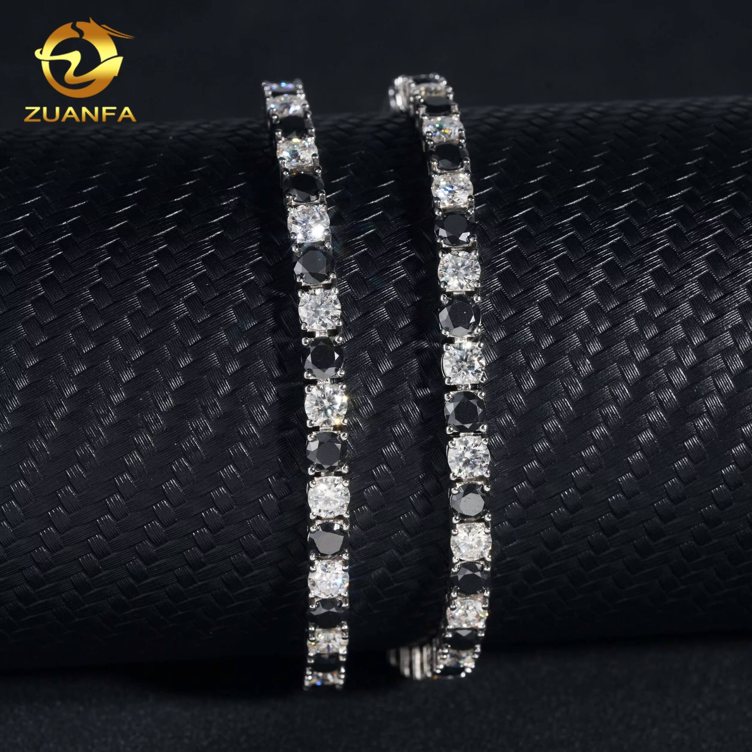 AB Color Moissanite Tennis Chain Necklace 4mm Black and White Moissanite Tennis Bracelet 925 Silver Moissanite Chain Jewelry