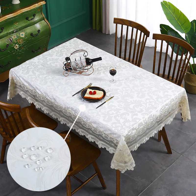 Battilo Luxury Tablecloth White Rectangle Table Cloth Lace Patchwork Waterproof Table Cover For Dining Table Kitchen Cloth Decor C251122