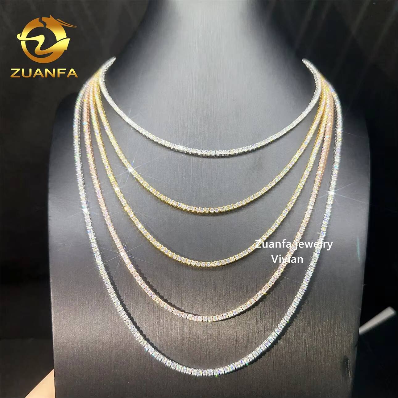 2mm VVS Moissanite 925 Sterling Silver Tennis Bracelet Hip Hop Lab Diamond Jewelry Passes Diamond Tester Tennis Chain Necklace