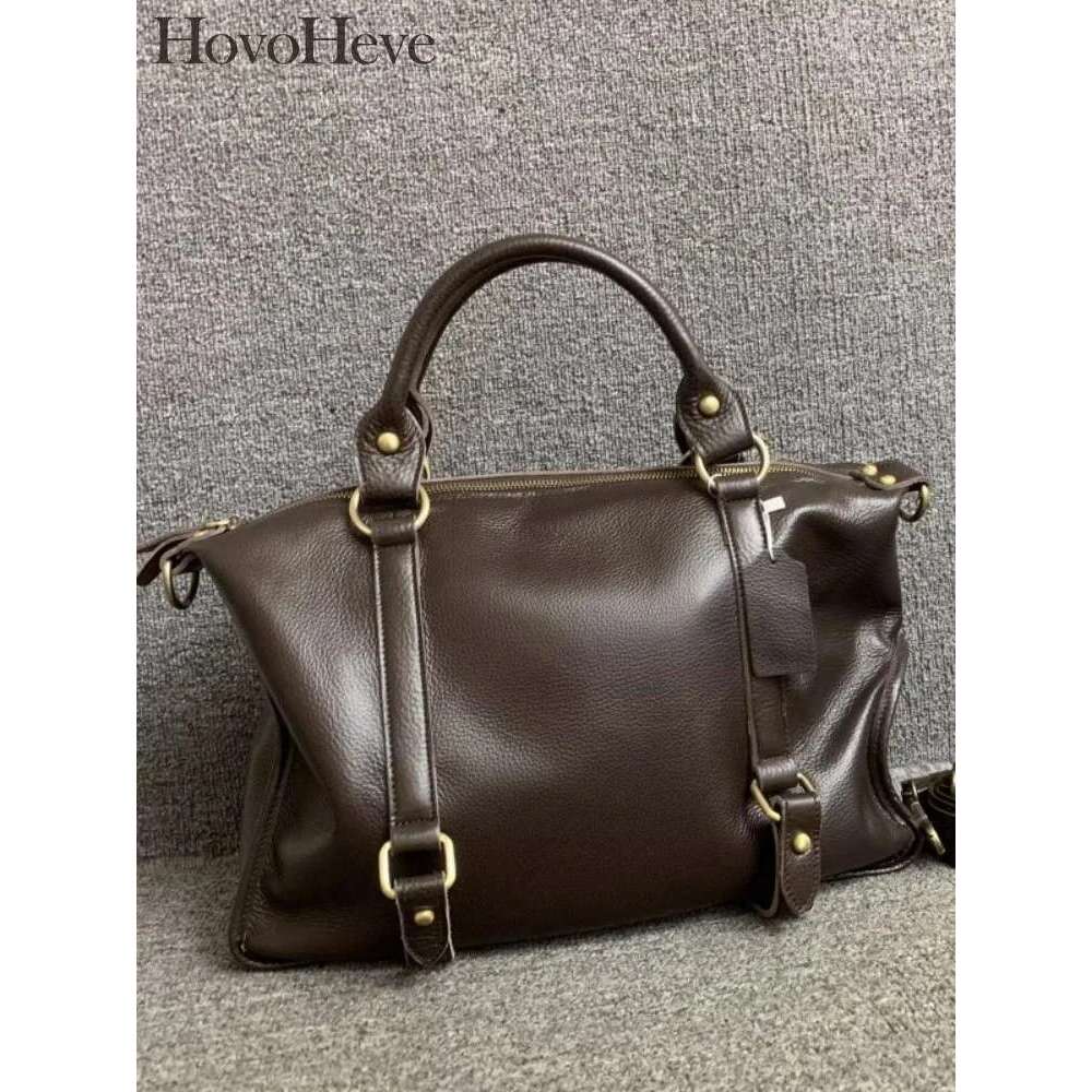 Office Ladies Large Capacity Satchels Cowskin Genuine Leather Handbag Totes Single Shoulder Bags Business Casual Messenger Bag Bag