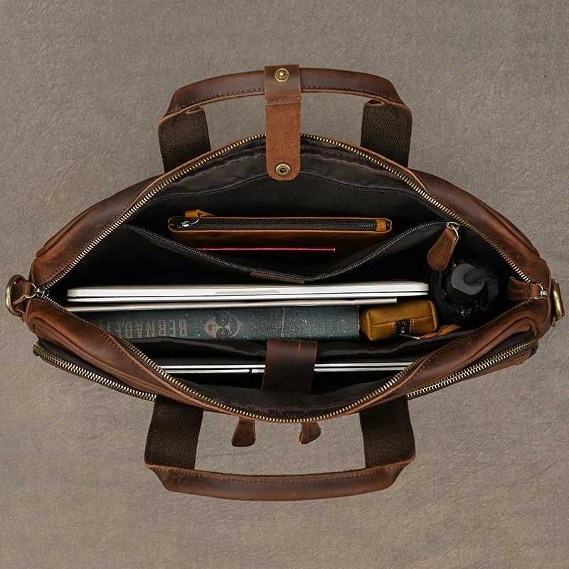 Mens briefcase leather laptop bag 14 15.6-inch PC doctor lawyer computer bag cowhide mens briefcase mens business bag Z250421