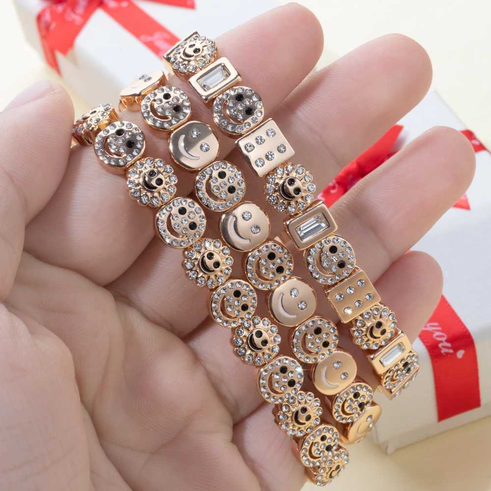 2024 Design Enamel Happy Face Inlaid Dimond Bracelet Womens Gold Dice Bead Elastic Bracelet Boho Jewelry Accessories Z250421