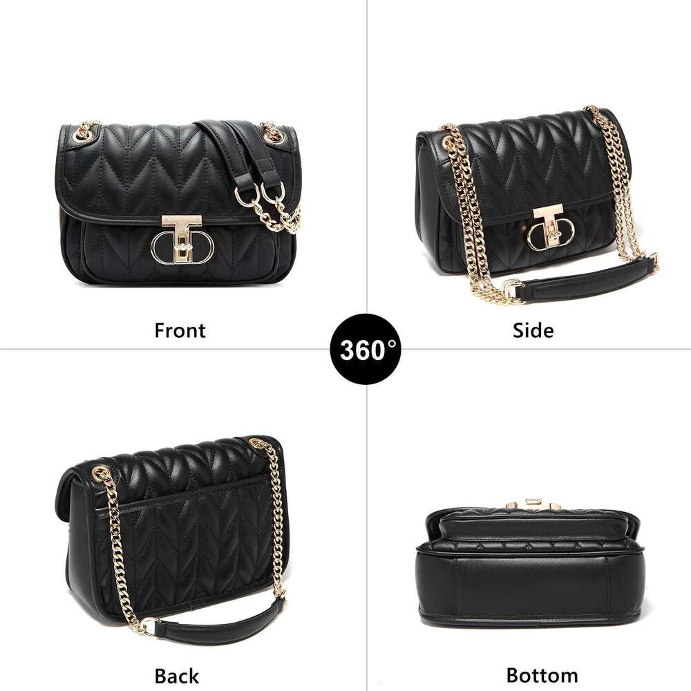 FOXER Women Leather Shoulder Bag Lady Classic Quilted Chain Crossbody Handbag Chrismas Valentine S Day Gift Bag