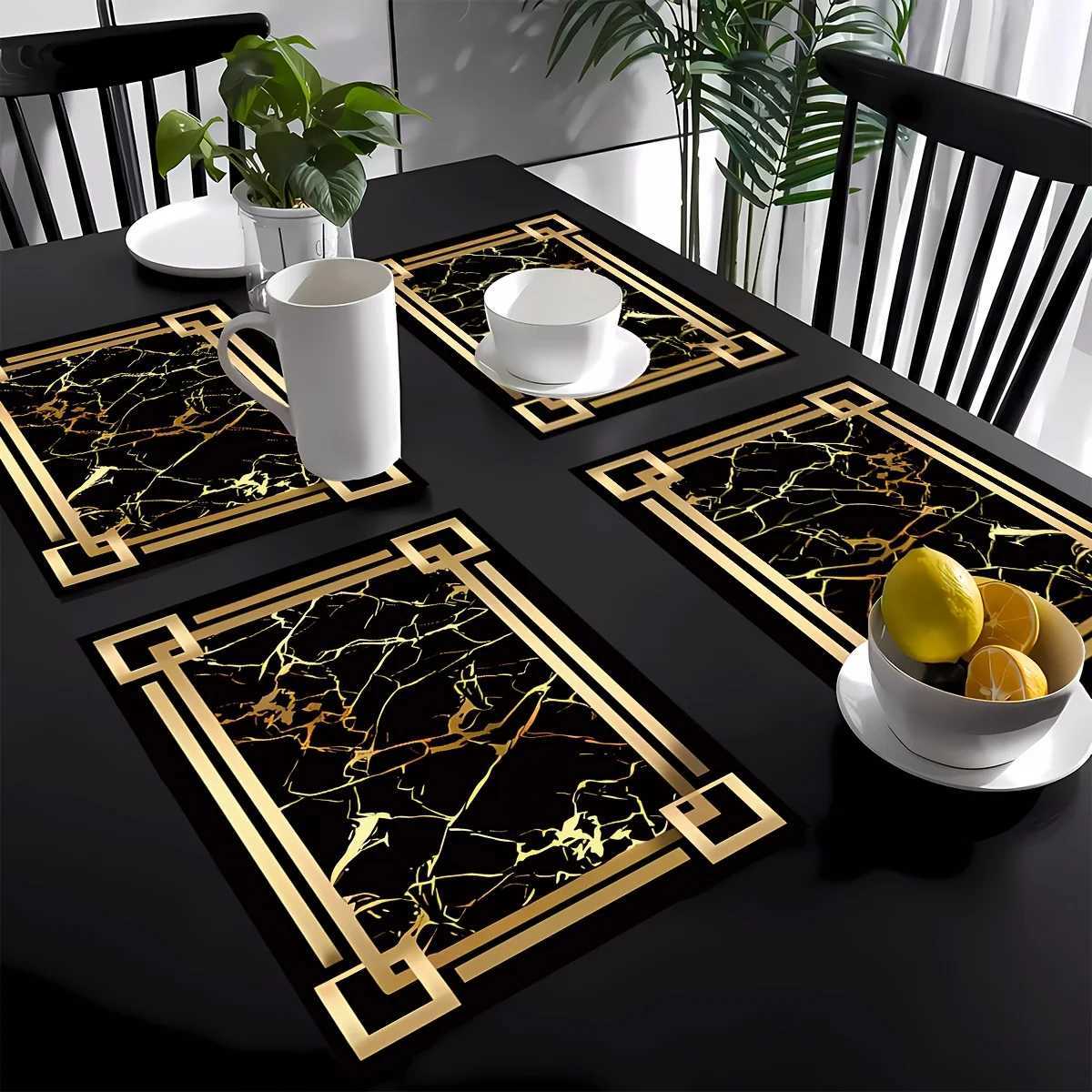 VIKAMA4/6/8/10pcs Black Gold Luxury Tableware Placemats Kitchen Coasters Dining Table Mats Party Decorative Placemats Home Decor C251122