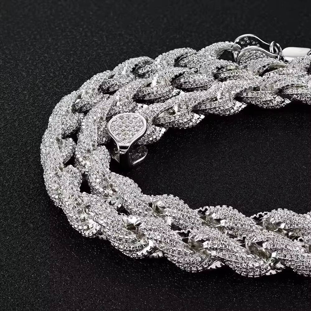 Gra Certificate Factory Price Custom Rapper Big 8mm 925 Sterling Silver Full Iced Out Moissanite Twist Rope Chain for Men